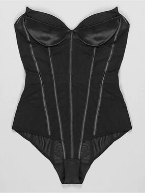 Tyra Strapless Sculpting Black Mesh Bodysuit Size M